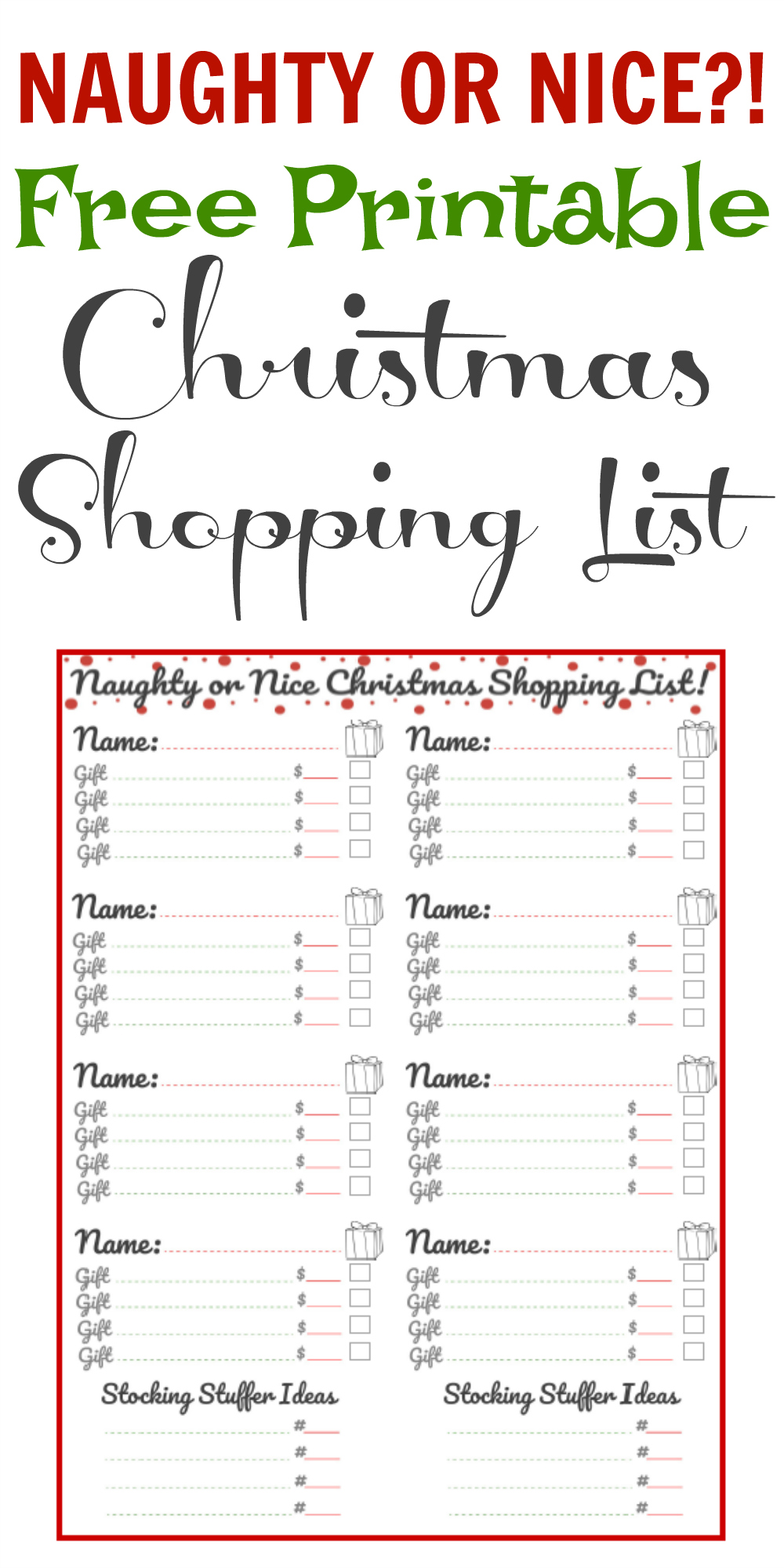 Free Printable Christmas Shopping List! TheProjectPile