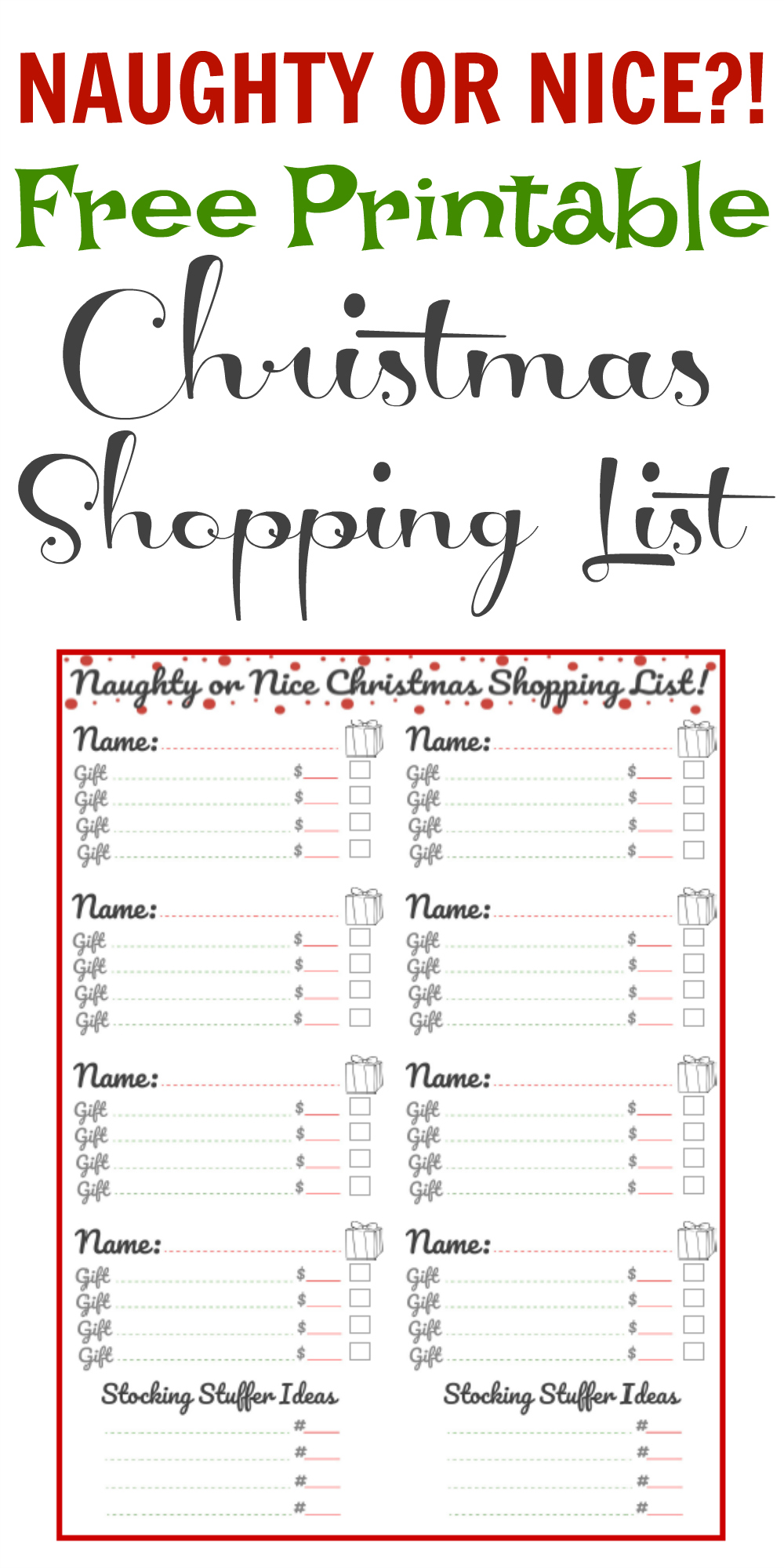 Free Printable: Christmas Shopping List TheProjectPile