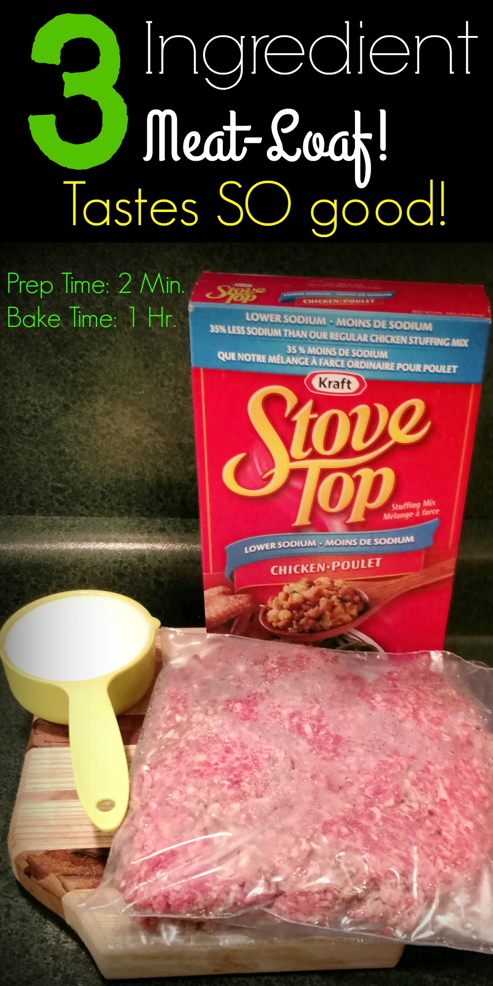 3 Ingredient MeatLoaf (2 Minute Prep, 1 Hour Bake) - TheProjectPile.com